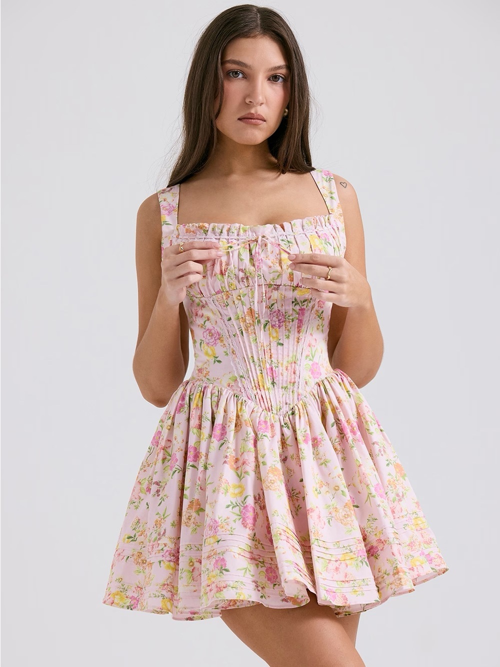 House of CB Natassia Pink Floral Print Cotton Blend Corset Mini Dress NWT - Picture 8 of 8